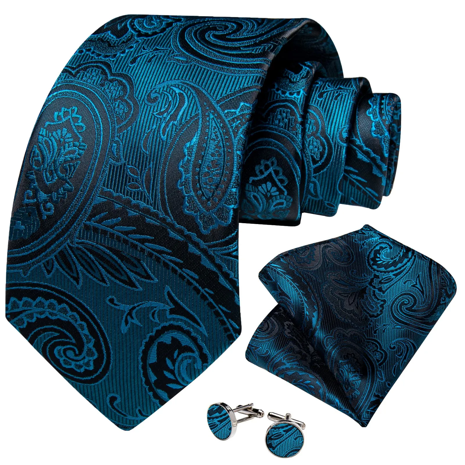 Ties2you Formal Ties Deep Teal Paisley Silk Mens Tie Hanky Cufflinks Set for Tuxedo Dress sold by Ties2You product image thumbnail 2