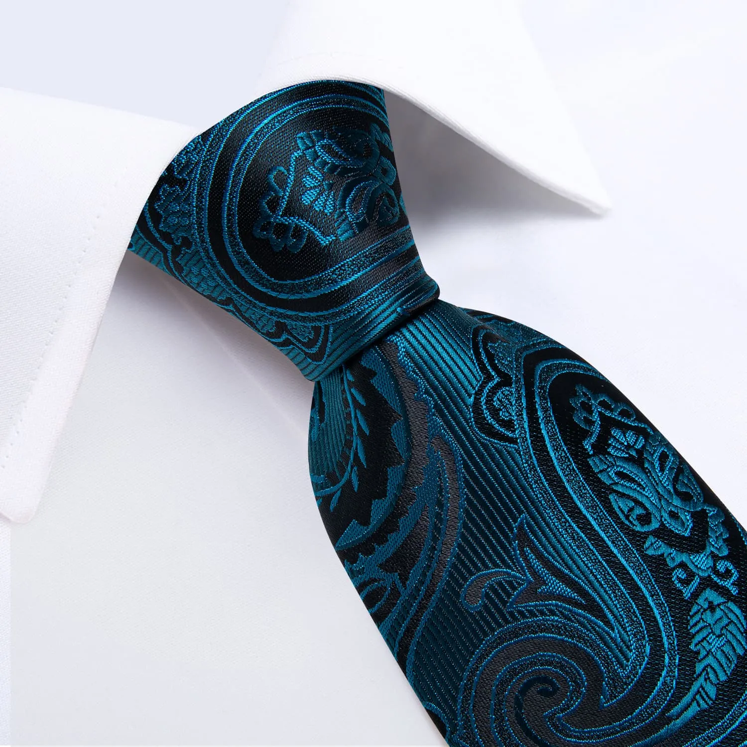 Ties2you Formal Ties Deep Teal Paisley Silk Mens Tie Hanky Cufflinks Set for Tuxedo Dress sold by Ties2You product image thumbnail 3