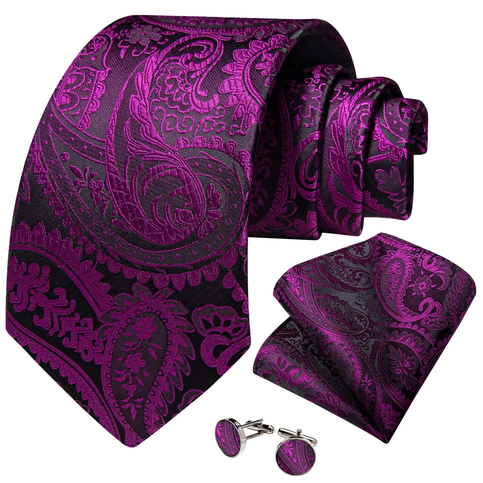 Ties2you Formal Ties Orchid Purple Paisley Silk Mens Tie Hanky Cufflinks Set for Tuxedo Dress sold by Ties2You product image thumbnail 2