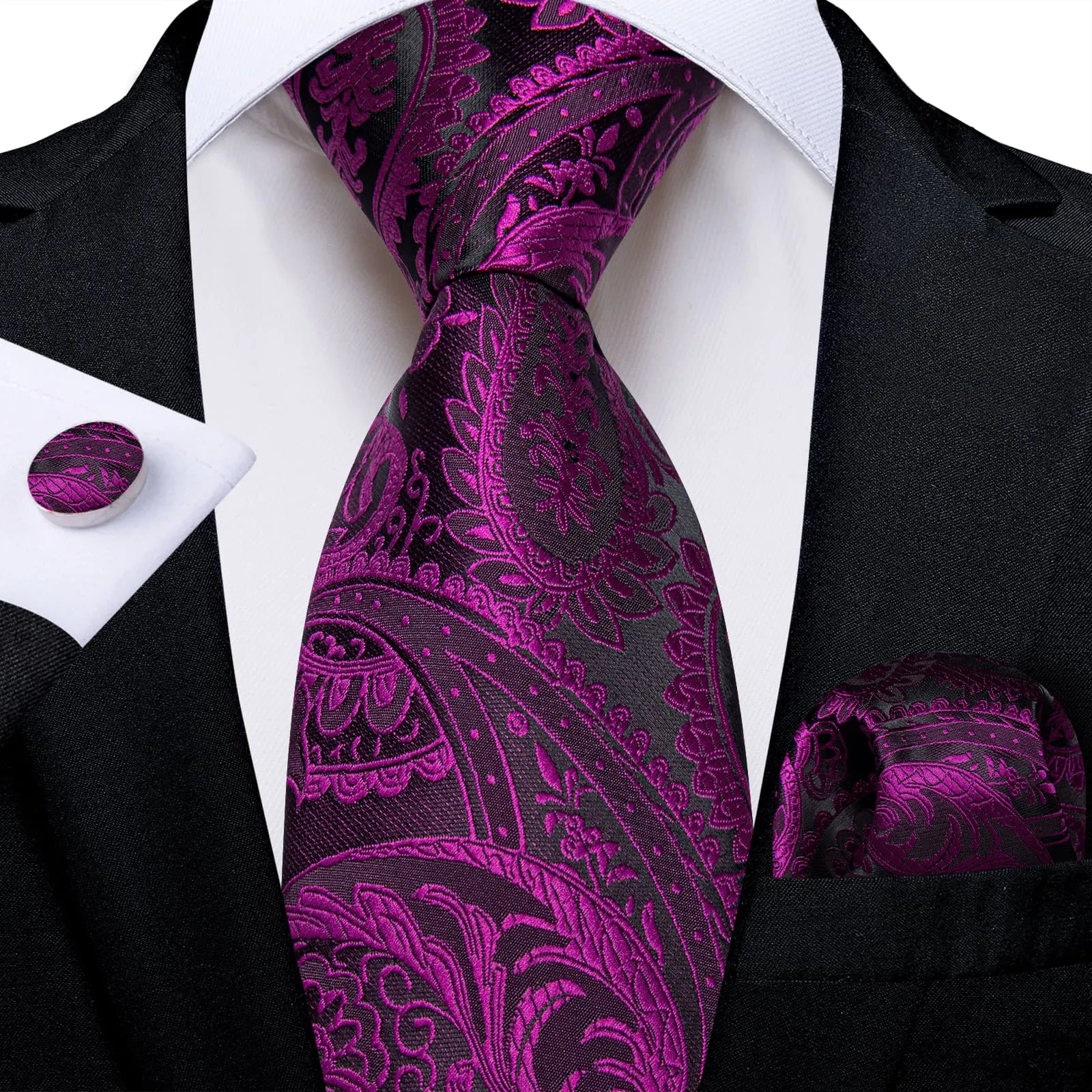 Ties2you Formal Ties Orchid Purple Paisley Silk Mens Tie Hanky Cufflinks Set for Tuxedo Dress sold by Ties2You