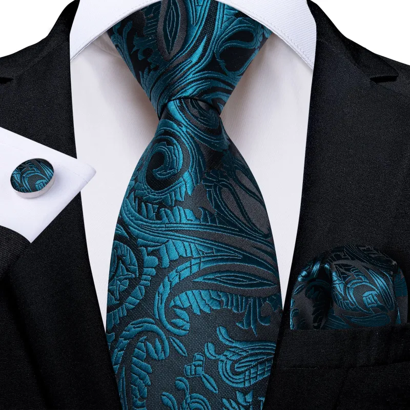Ties2you Formal Ties Cyan Paisley Silk Mens Tie Hanky Cufflinks Set for Tuxedo Dress sold by Ties2You