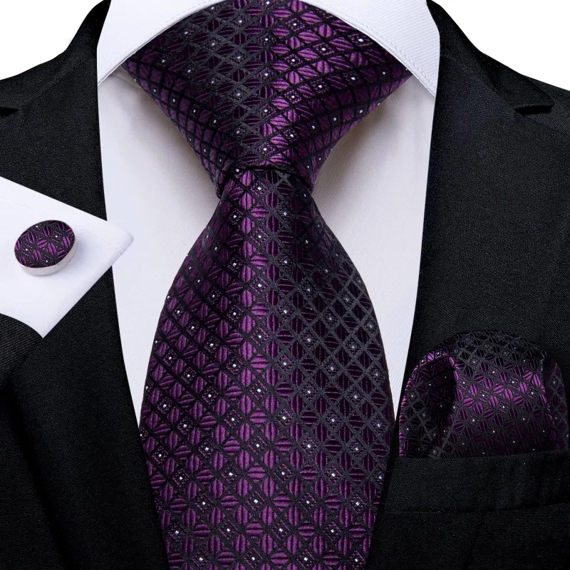 Ties2you Grape Purple Tie Formal Plaid Silk Suit Necktie Pocket Square Cufflinks Set sold by Ties2You