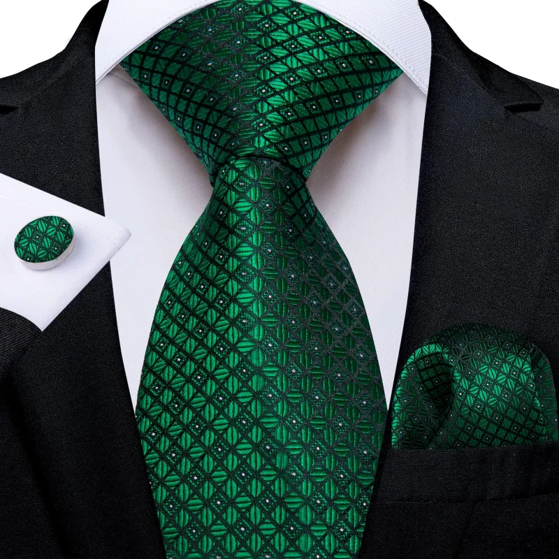 Ties2you Formal Ties Emerald Green Plaid Silk Mens Tie Hanky Cufflinks Set for Tuxedo Dress sold by Ties2You