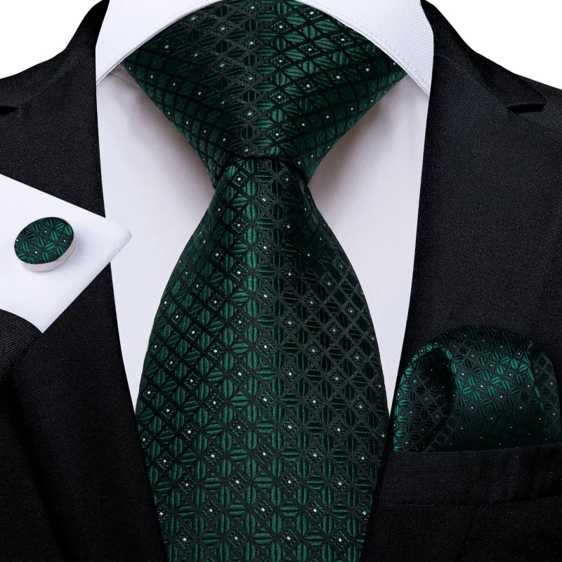 Ties2you Formal Ties Dark Green Plaid Silk Mens Tie Hanky Cufflinks Set for Tuxedo Dress sold by Ties2You