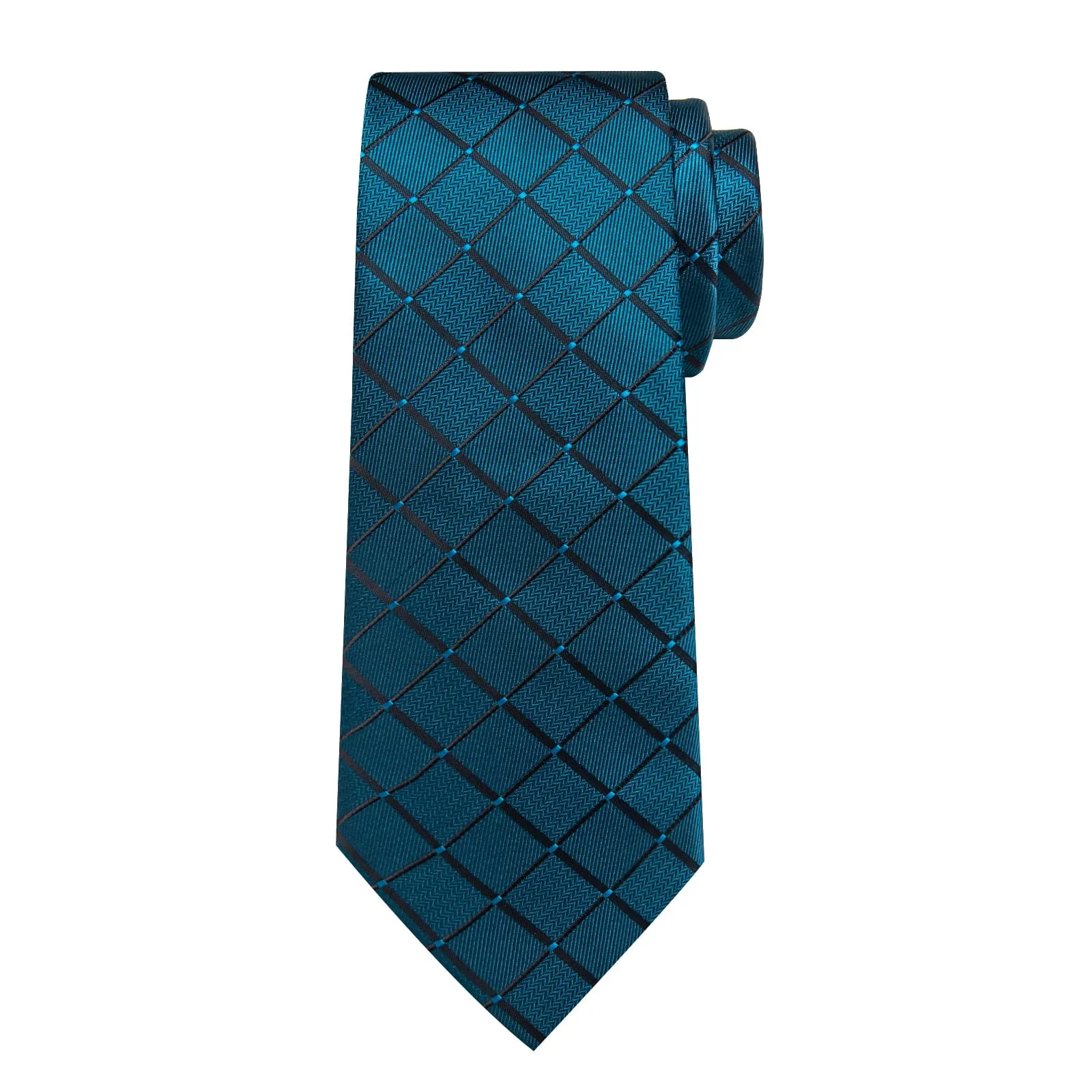 Ties2you Teal Tie for Men Plaid Business Silk Necktie Pocket Square Cufflinks Set sold by Ties2You product image thumbnail 4