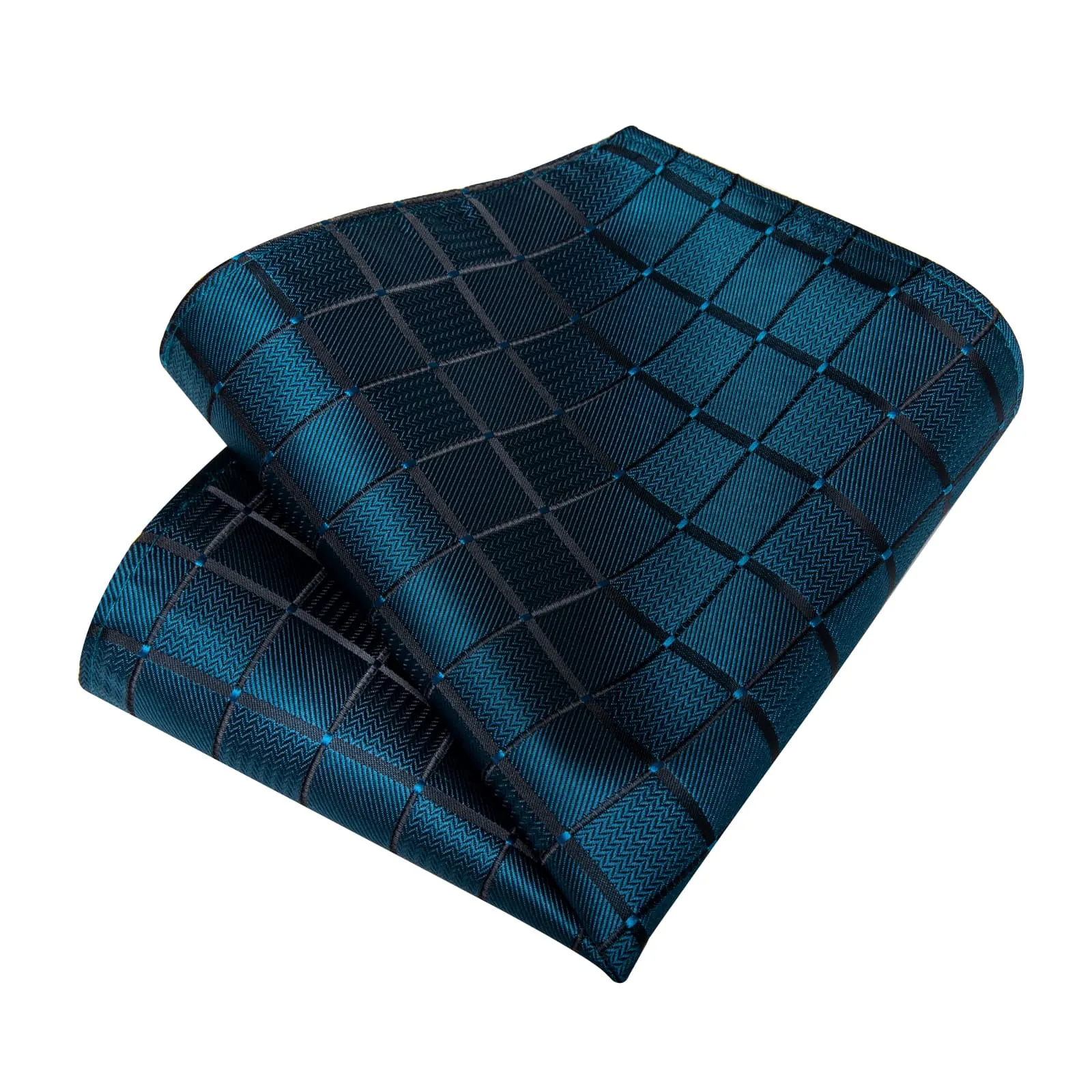 Ties2you Teal Tie for Men Plaid Business Silk Necktie Pocket Square Cufflinks Set sold by Ties2You product image thumbnail 5