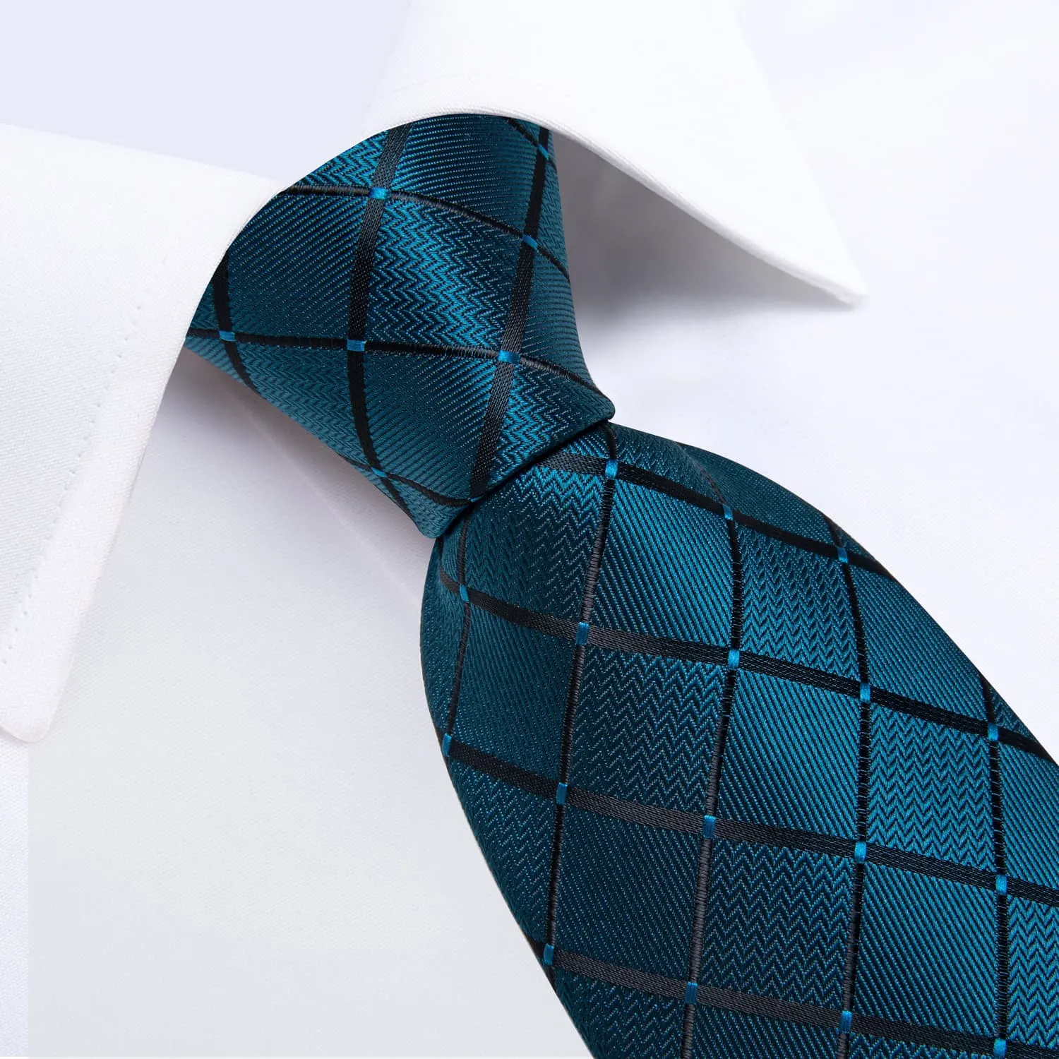 Ties2you Teal Tie for Men Plaid Business Silk Necktie Pocket Square Cufflinks Set sold by Ties2You product image thumbnail 3