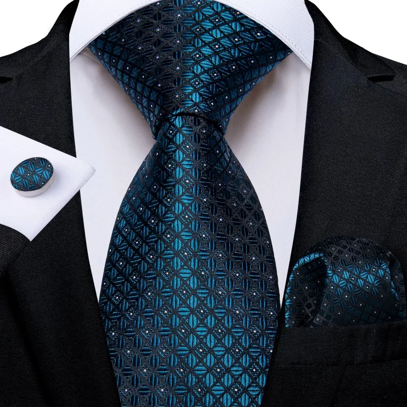Ties2you Wedding Tie Dark Cyan Plaid Silk Mens Tie Handkerchief Cufflinks Set for Tuxedo Dress sold by Ties2You
