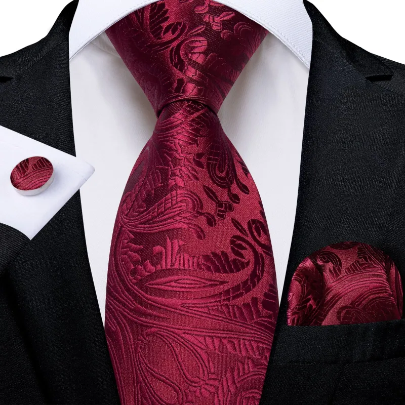 Ties2you Wedding Tie Burgundy Paisley Silk Mens Tie Handkerchief Cufflinks Set for Tuxedo Dress sold by Ties2You