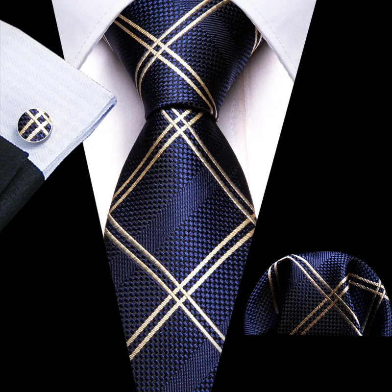 Ties2you Extra Long Tie Navy Blue Plaid 63'' Business Silk Mens Tie Set sold by Ties2You
