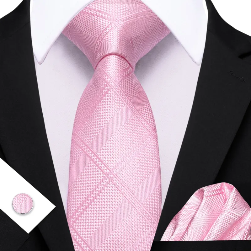 Ties2you Extra Long Tie Taffy Pink Plaid 63'' Silk Mens Tie Pocket Square Cufflinks Set sold by Ties2You
