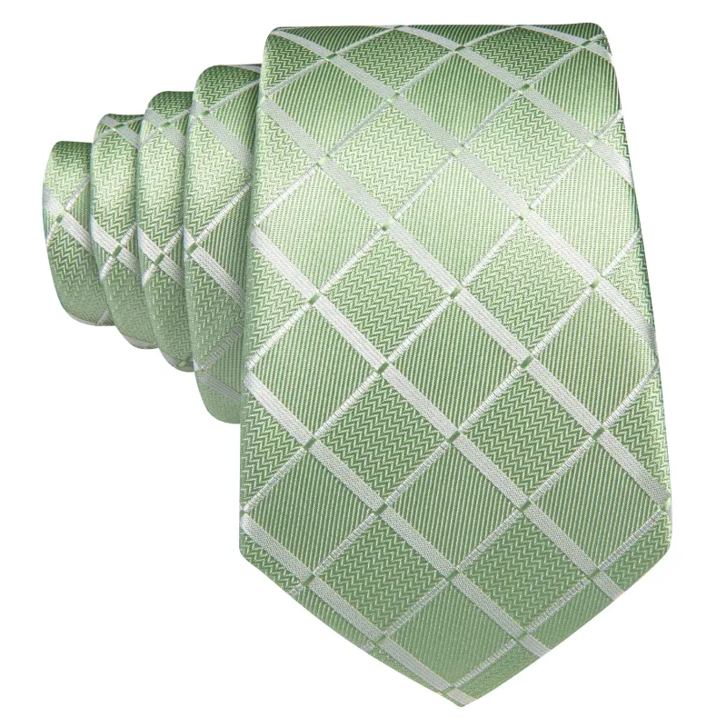 Ties2you Extra Long Tie Sage Green Plaid 63'' Silk Mens Tie Pocket Square Cufflinks Set sold by Ties2You