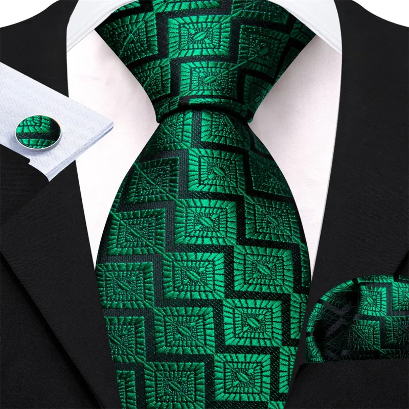 Ties2you Dress Tie Emerald Green Novelty Men's Silk Tie Hanky Cufflinks Set sold by Ties2You