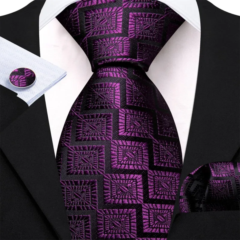 Ties2you Dress Tie Deep Purple Novelty Men's Silk Tie Hanky Cufflinks Set sold by Ties2You