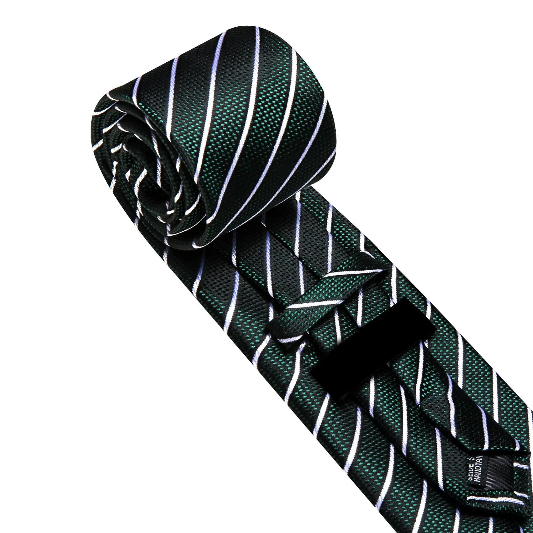 Ties2you Dress Tie Sapphire Pine Green Striped Men's Silk Tie Hanky Cufflinks Set sold by Ties2You product image thumbnail 5