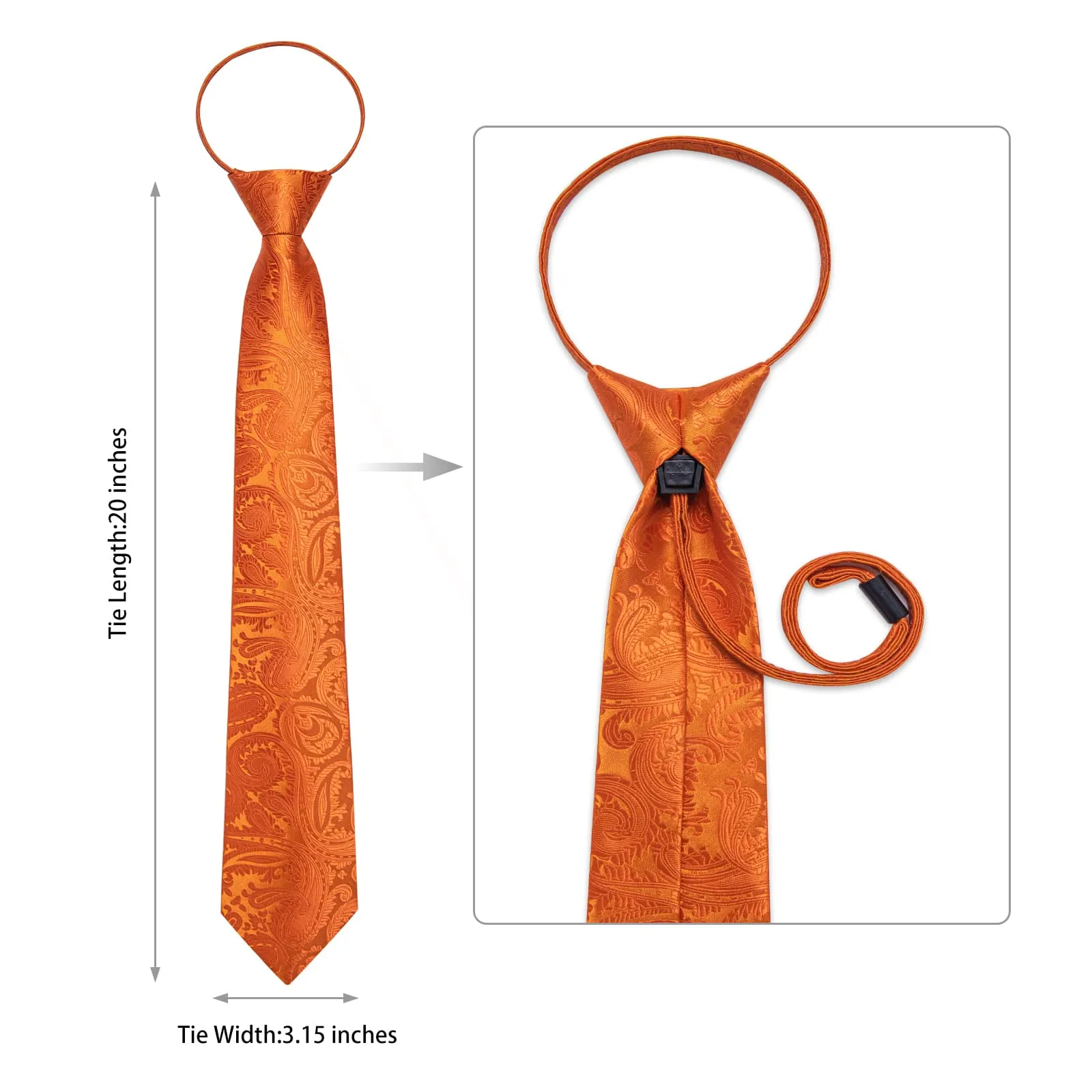 Ties2you Zipper Tie Orange Paisley Easy-pull Pre-tied Tie Pocket Square Cufflinks Set sold by Ties2You product image thumbnail 3