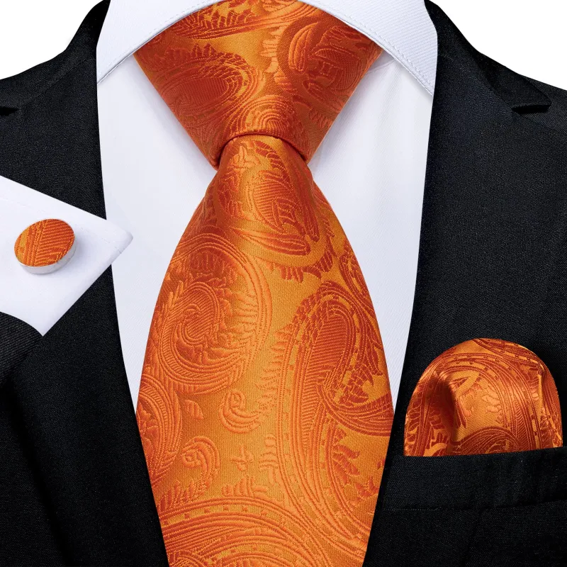 Ties2you Zipper Tie Orange Paisley Easy-pull Pre-tied Tie Pocket Square Cufflinks Set sold by Ties2You