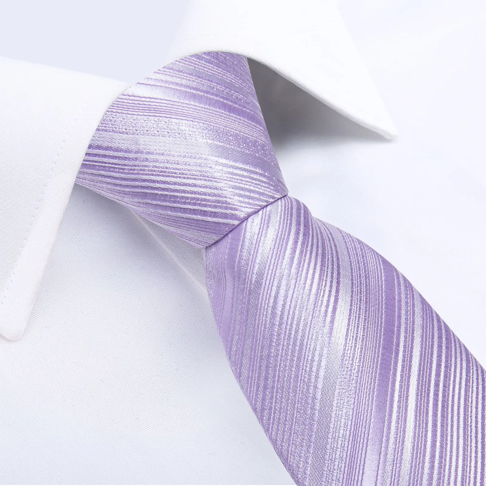 Ties2you Lazy Tie Light Purple Striped Easy-pull Silk Mens Tie Pocket Square Cufflinks Set sold by Ties2You product image thumbnail 3