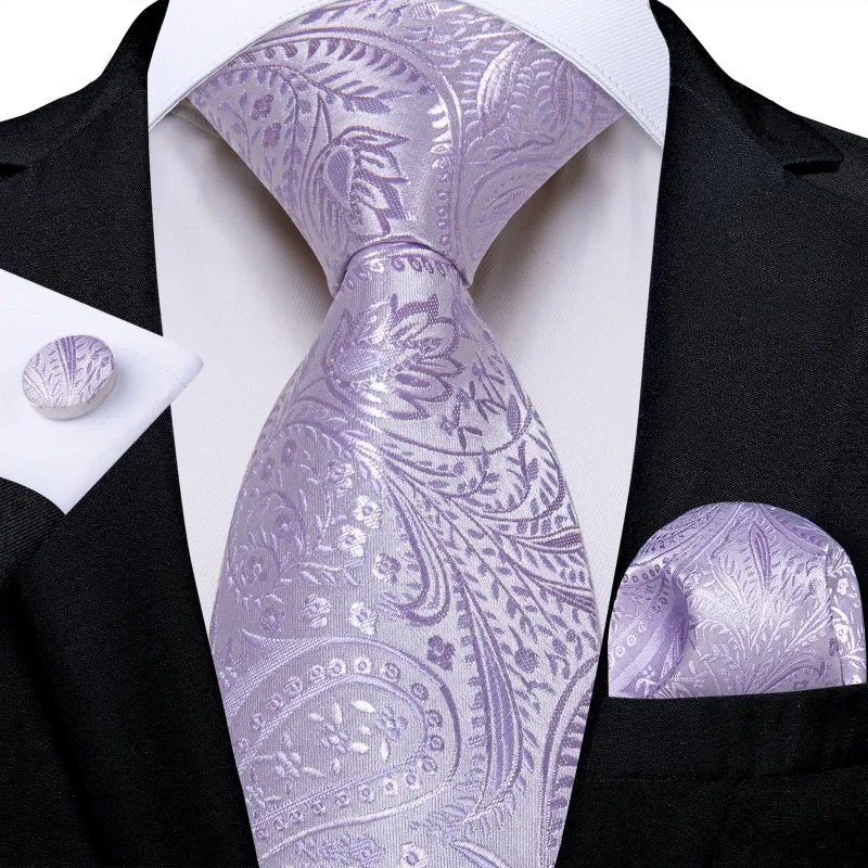 Ties2you Zipper Tie Lavender Paisley Easy-pull Pre-tied Tie Pocket Square Cufflinks Set sold by Ties2You