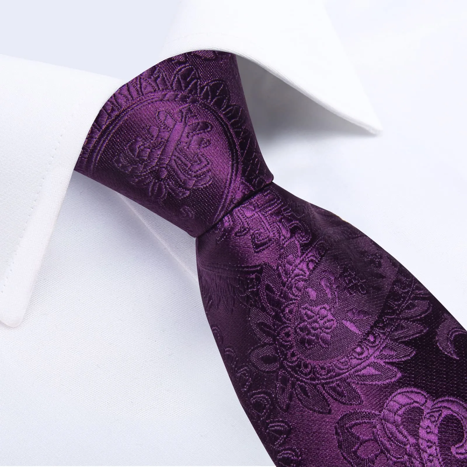 Ties2you Lazy Tie Violet Purple Paisley Easy-pull Silk Mens Tie Handkerchief Cufflinks Set sold by Ties2You product image thumbnail 4