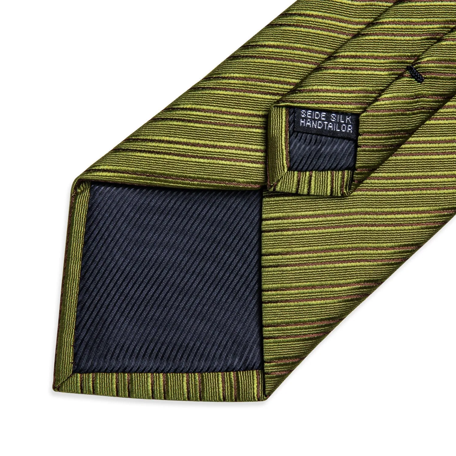 Ties2you Zipper Tie Olive Green Striped Pre-tied Tie Handkerchief Cufflinks Set sold by Ties2You product image thumbnail 3