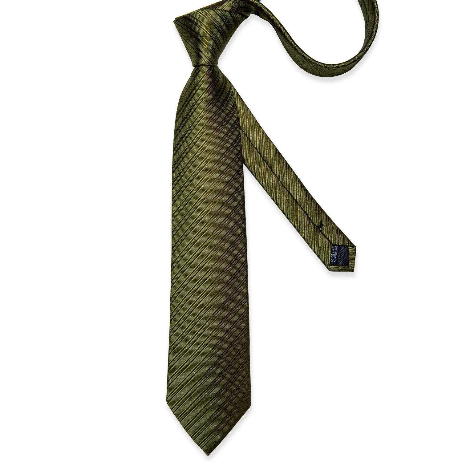 Ties2you Zipper Tie Olive Green Striped Pre-tied Tie Handkerchief Cufflinks Set sold by Ties2You product image thumbnail 4