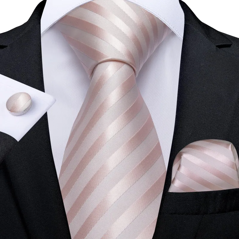 Ties2you Lazy Tie Light Pink Striped Bucket Silk Mens Tie Handkerchief Cufflinks Set sold by Ties2You