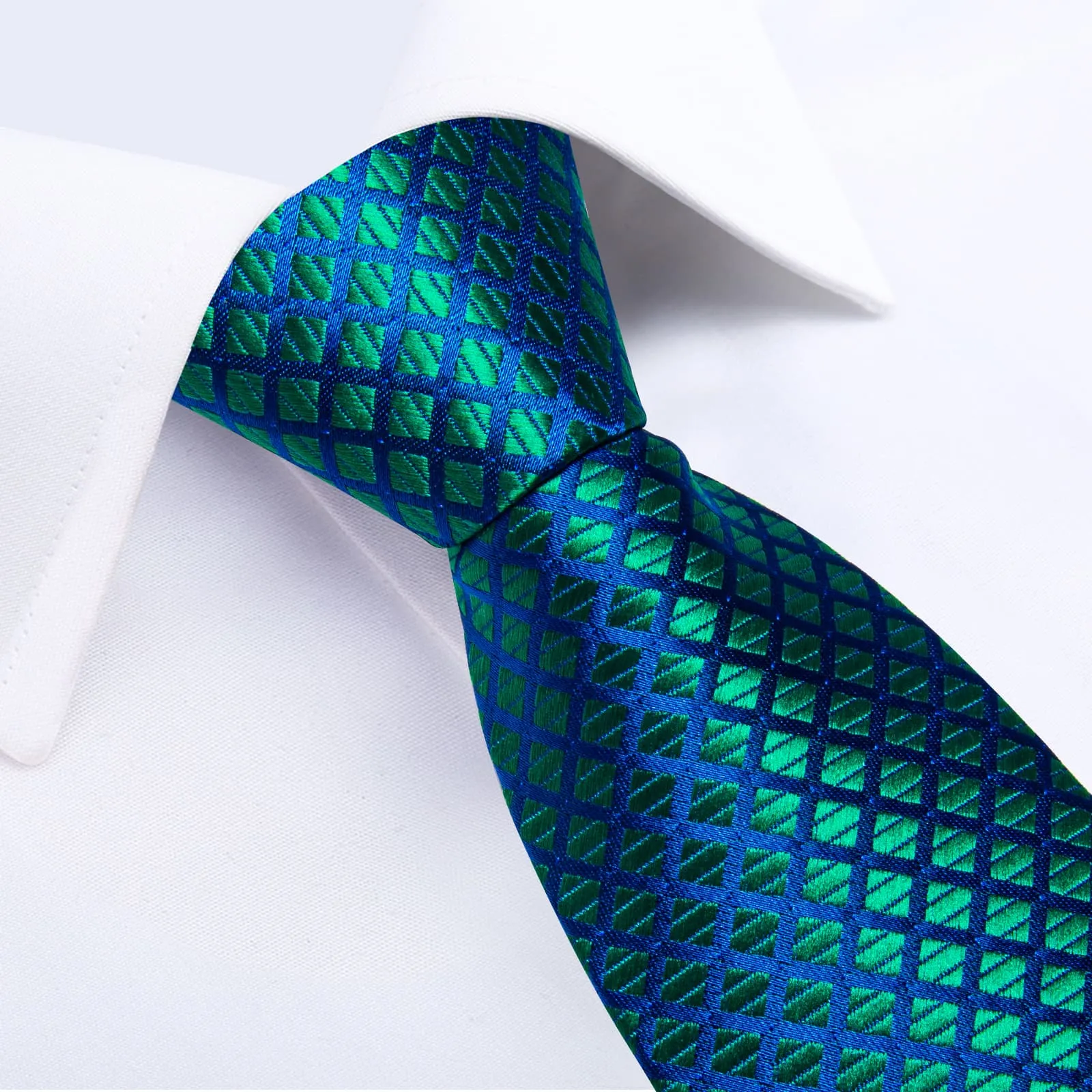 Ties2you Zipper Tie Emerald Green Plaid Silk Mens Dress Pre-tied Tie Set sold by Ties2You product image thumbnail 3