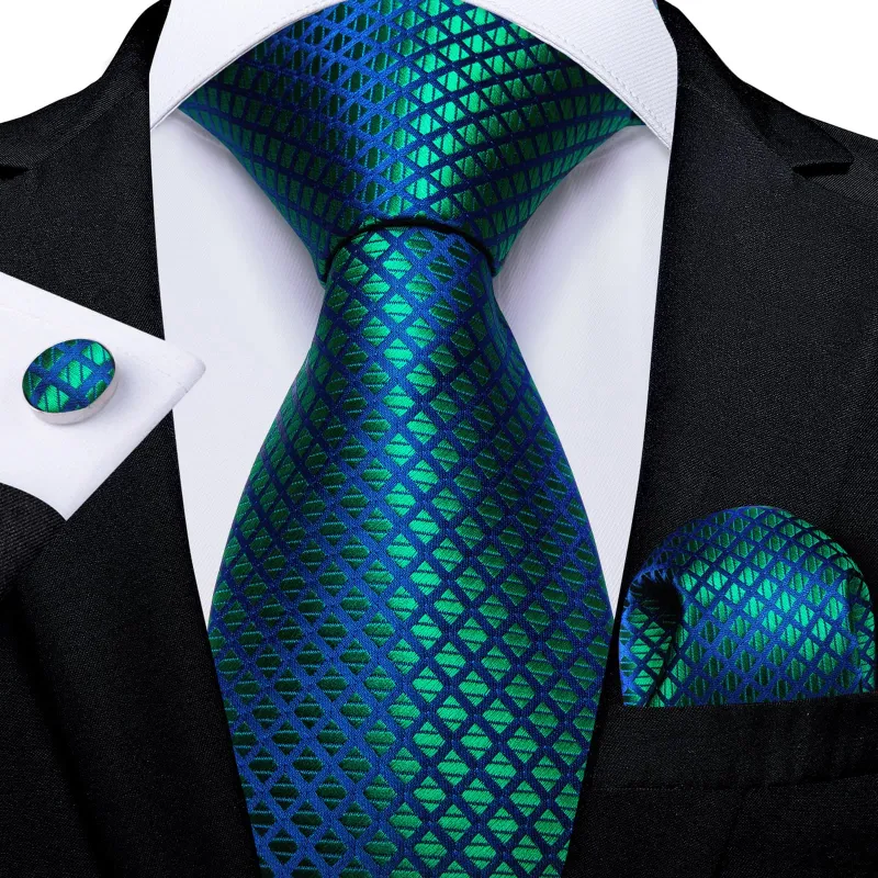 Ties2you Zipper Tie Emerald Green Plaid Silk Mens Dress Pre-tied Tie Set sold by Ties2You