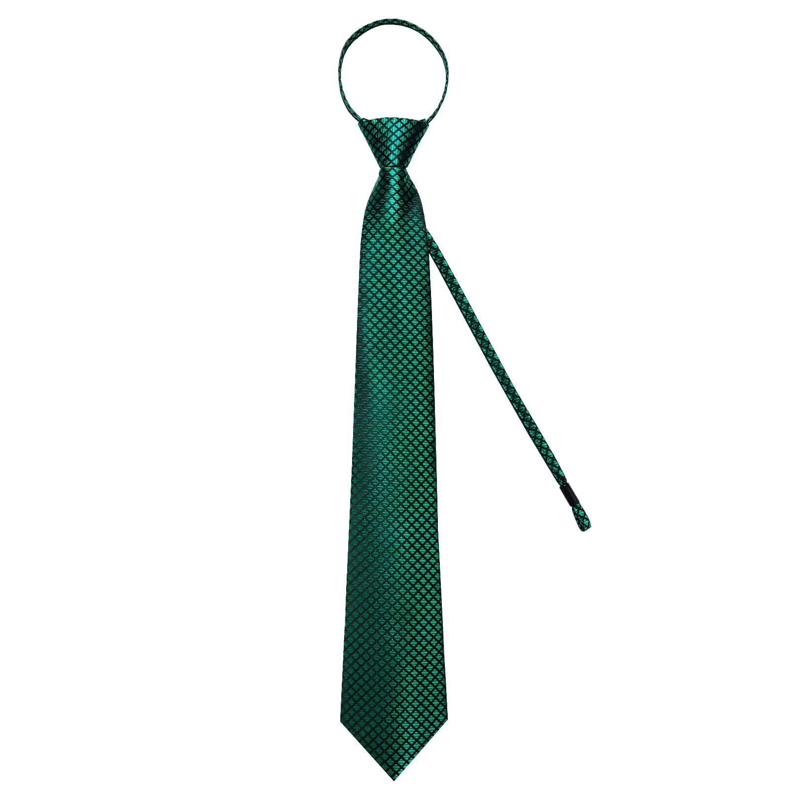 Ties2you Zipper Tie Emerald Green Plaid Silk Mens Pre-tied Tie Handkerchief Cufflinks Set sold by Ties2You product image thumbnail 4