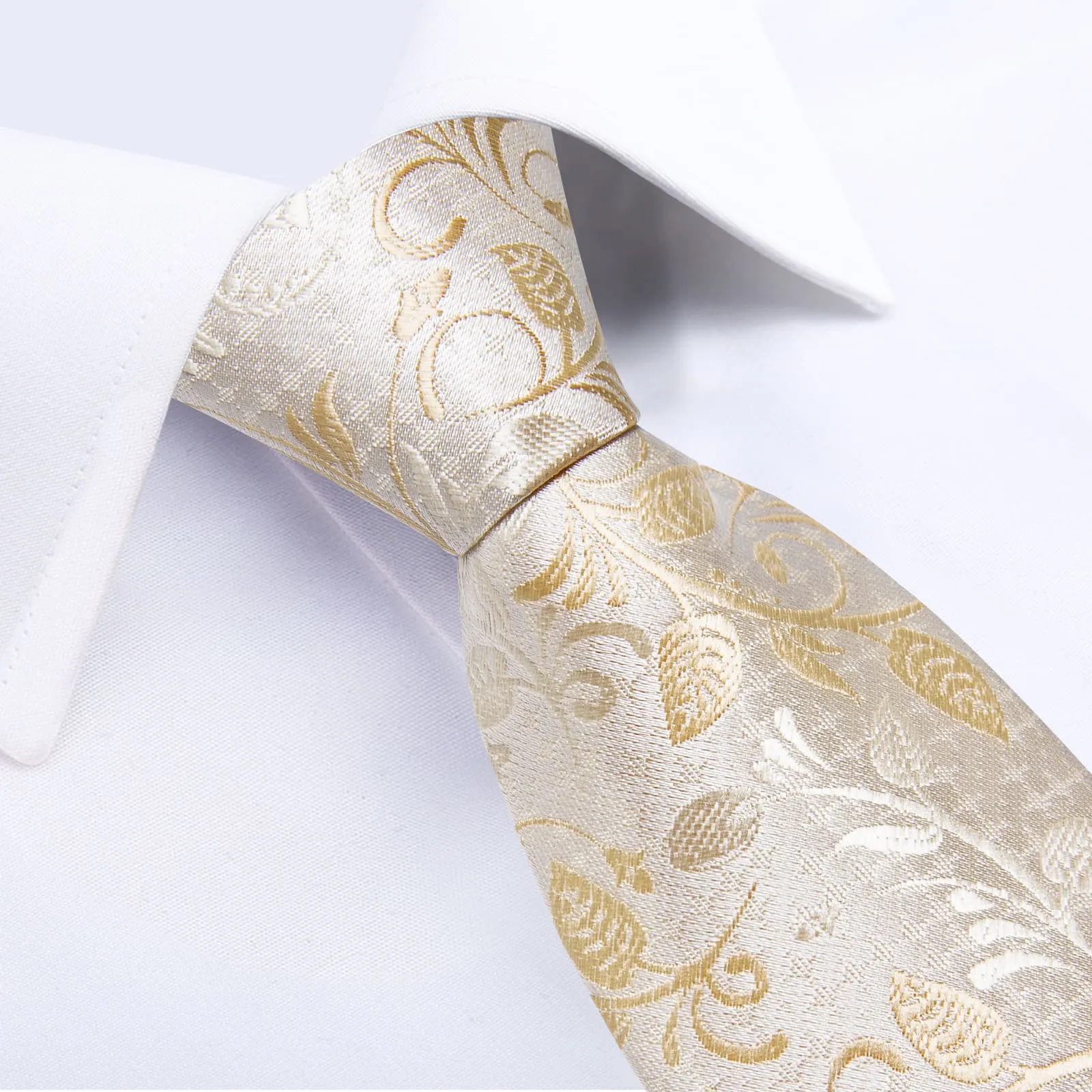 Ties2you Champagne Floral Zipper Tie Men's Silk Pre-tied Tie Hanky Cufflinks Set sold by Ties2You product image thumbnail 3