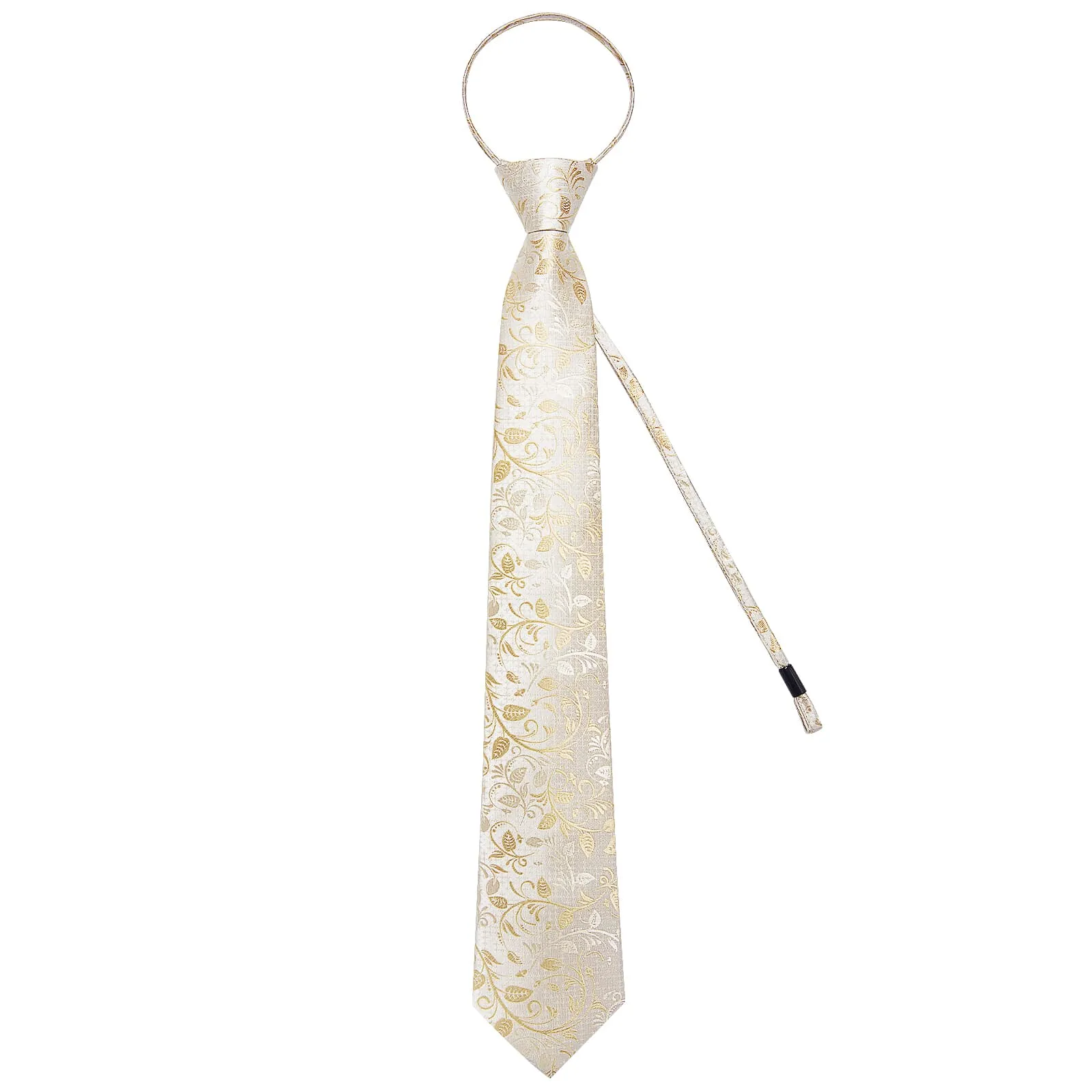 Ties2you Champagne Floral Zipper Tie Men's Silk Pre-tied Tie Hanky Cufflinks Set sold by Ties2You product image thumbnail 4