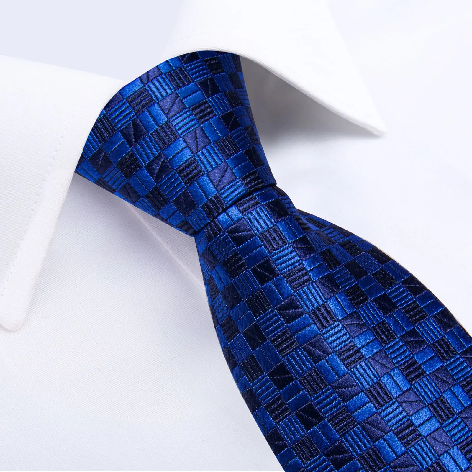 Ties2you Zipper Tie Blue Plaid Men's Silk Pre-tied Necktie Handkerchief Cufflinks Set sold by Ties2You product image thumbnail 3