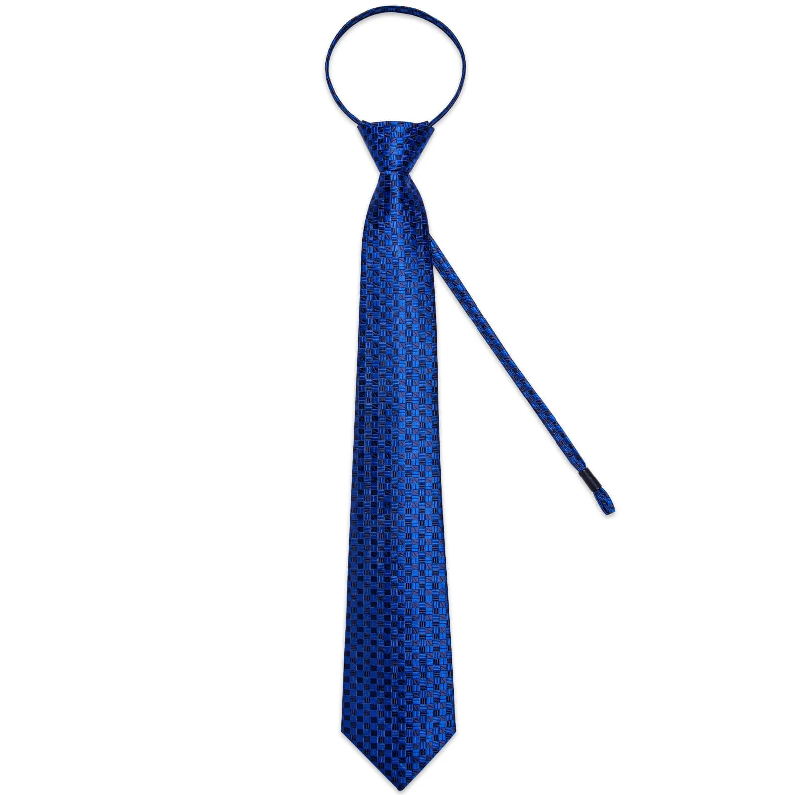 Ties2you Zipper Tie Blue Plaid Men's Silk Pre-tied Necktie Handkerchief Cufflinks Set sold by Ties2You product image thumbnail 4