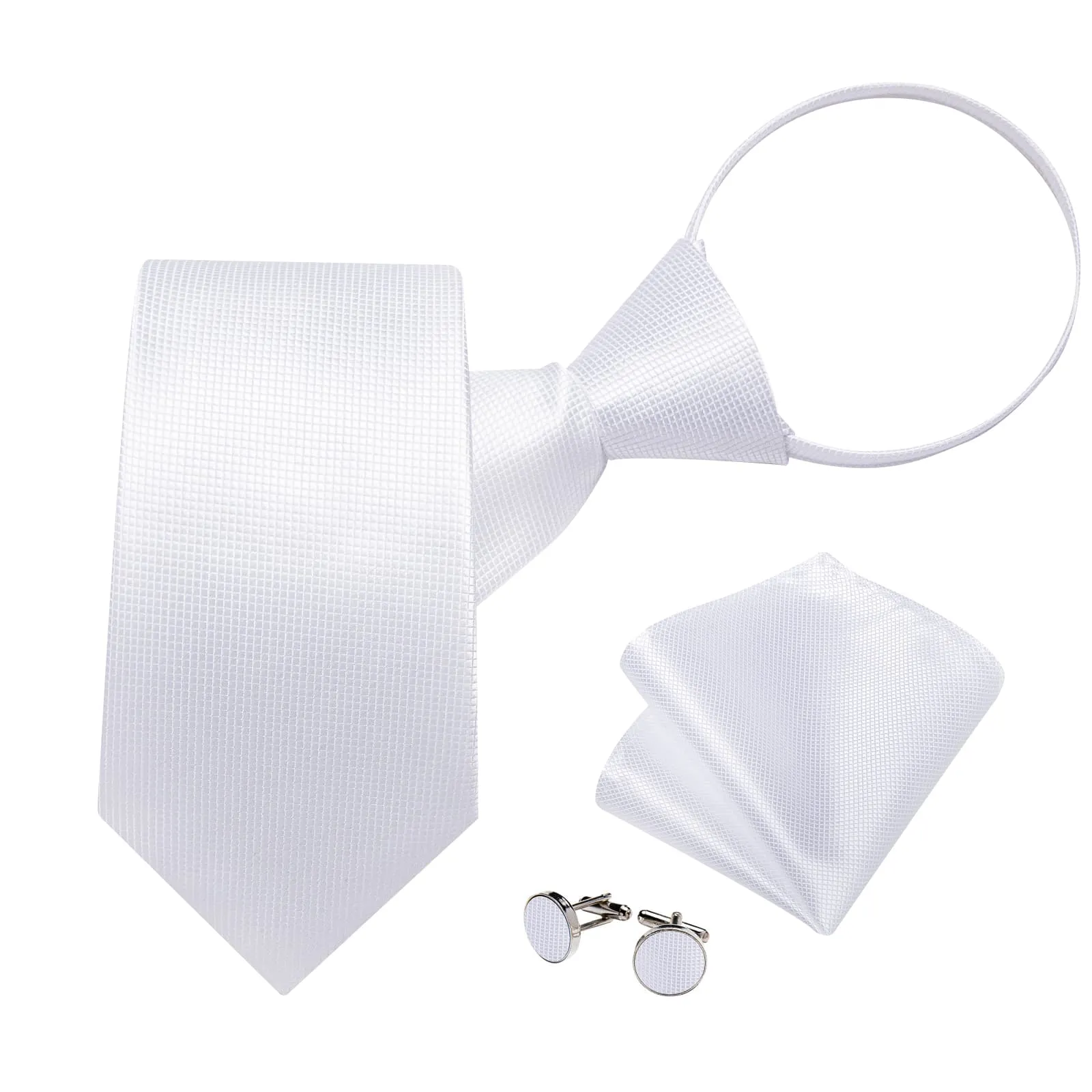 Ties2you Bucket Tie Pearl White Plaid Men's Silk Tie Handkerchief Cufflinks Set sold by Ties2You product image thumbnail 2