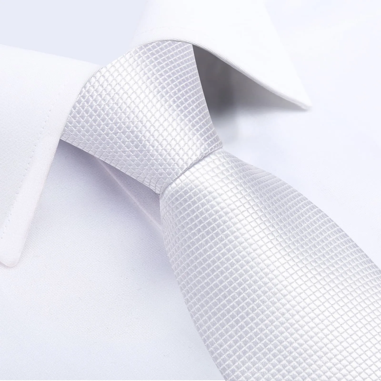 Ties2you Bucket Tie Pearl White Plaid Men's Silk Tie Handkerchief Cufflinks Set sold by Ties2You product image thumbnail 3