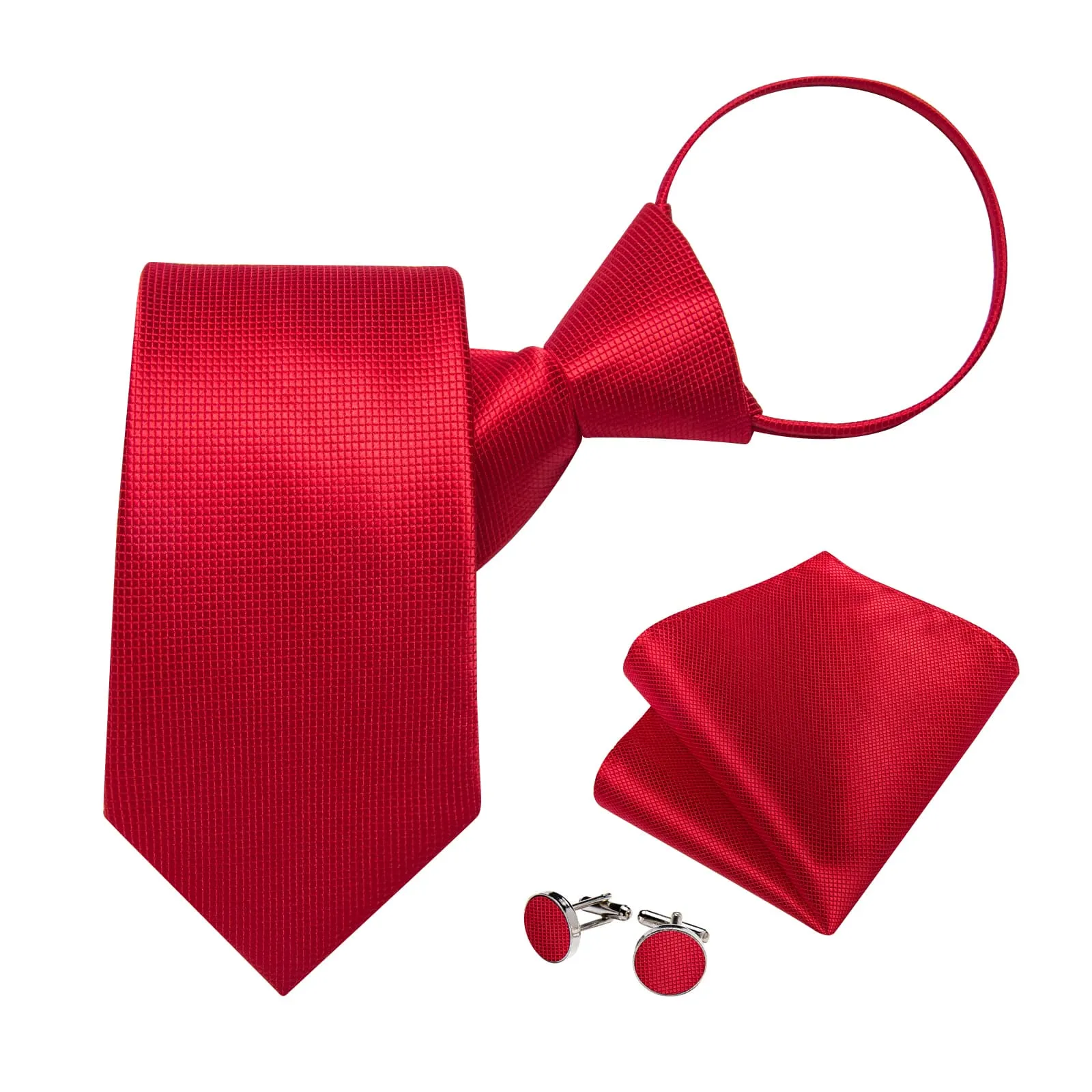 Ties2you Bucket Tie Classic Red Plaid Men's Silk Tie Pocket Square Cufflinks Set sold by Ties2You product image thumbnail 2