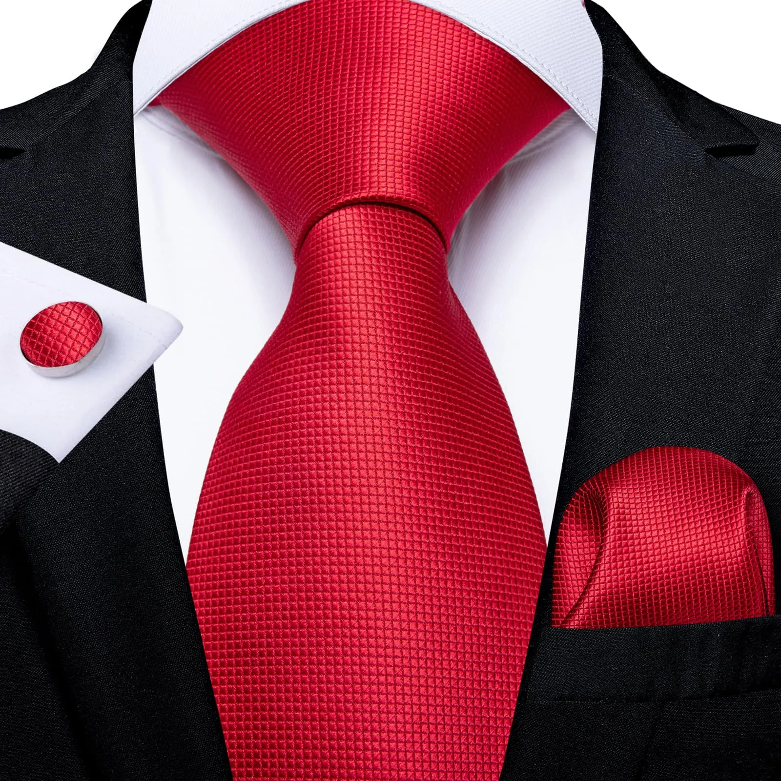 Ties2you Bucket Tie Classic Red Plaid Men's Silk Tie Pocket Square Cufflinks Set sold by Ties2You