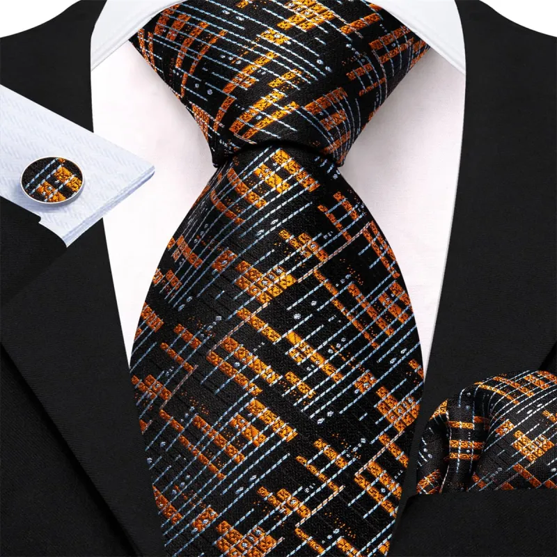 Ties2you Silk Tie Black Gold Novelty Mens Tie Hanky Cufflinks Set Fashion sold by Ties2You