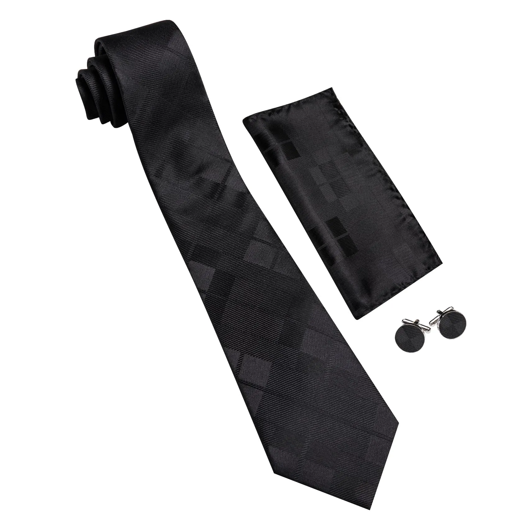 Ties2you Silk Tie Coal black Plaid Men's Tie Pocket Square Cufflinks Set sold by Ties2You product image thumbnail 4