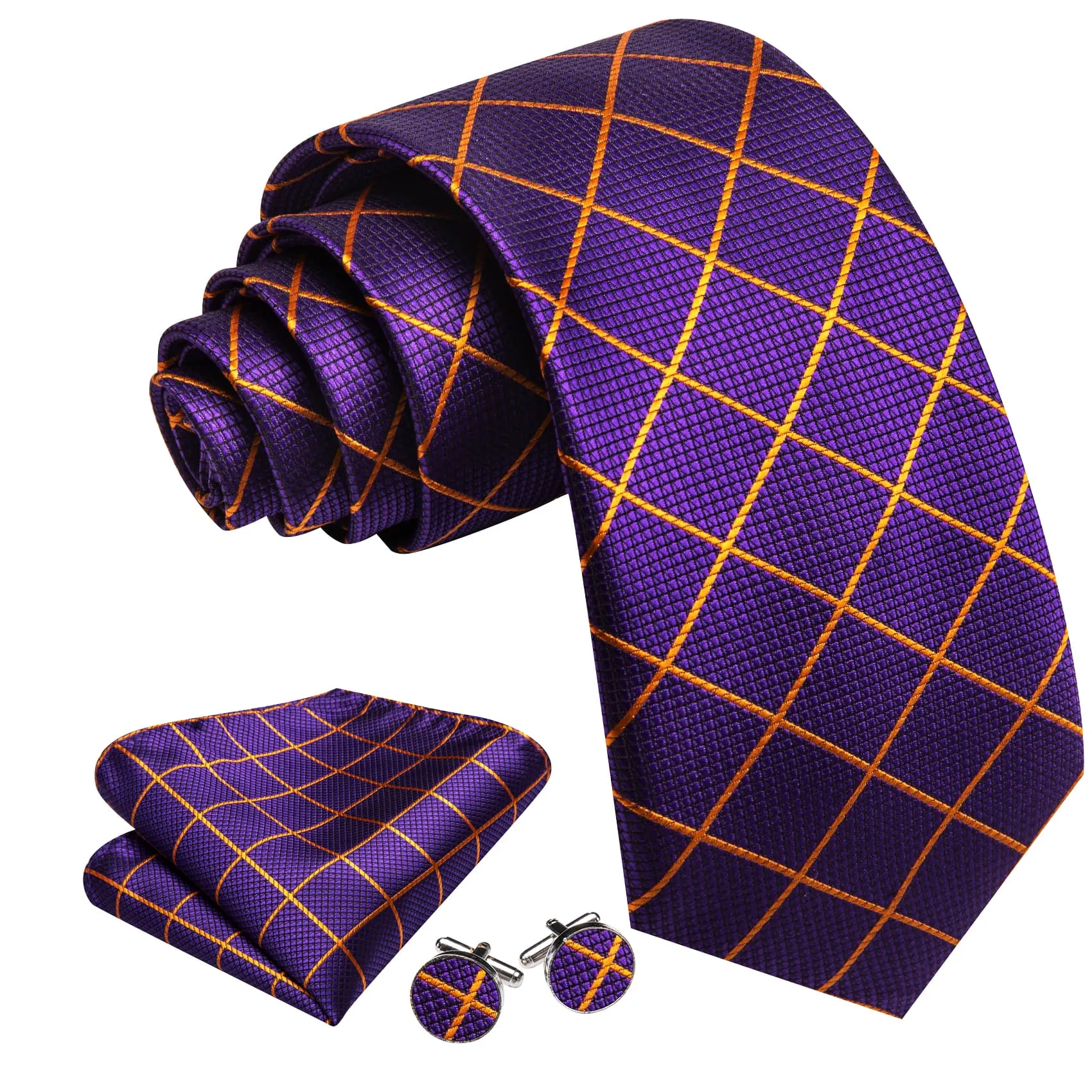 Ties2you Silk Tie Violet Purple Plaid Men's Tie Hanky Cufflinks Set sold by Ties2You product image thumbnail 2