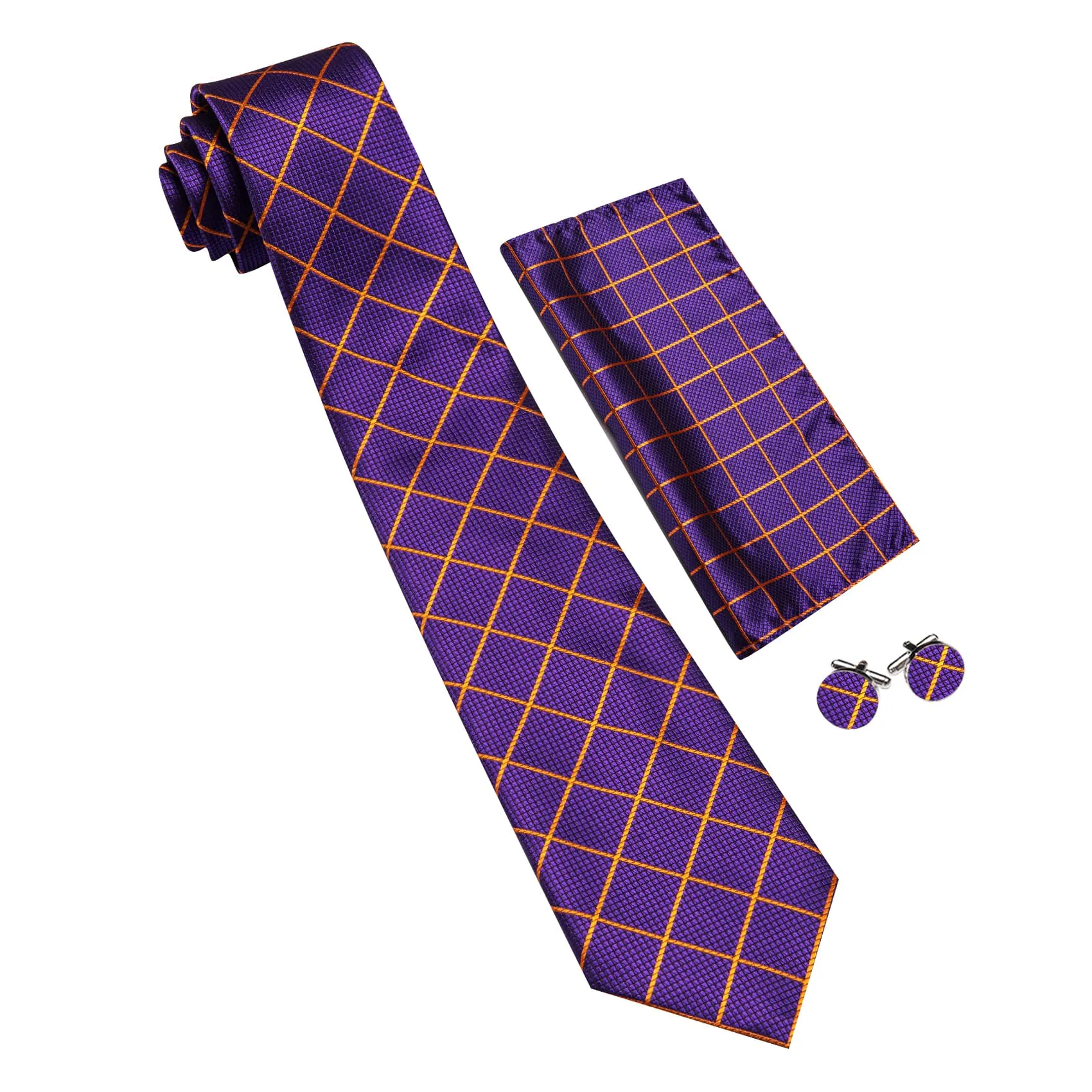 Ties2you Silk Tie Violet Purple Plaid Men's Tie Hanky Cufflinks Set sold by Ties2You product image thumbnail 4