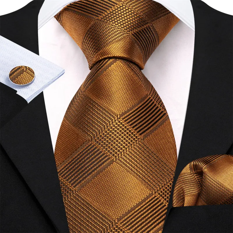 Ties2you Silk Tie Dijion Yellow Plaid Men's Tie Handkerchief Cufflinks Set sold by Ties2You