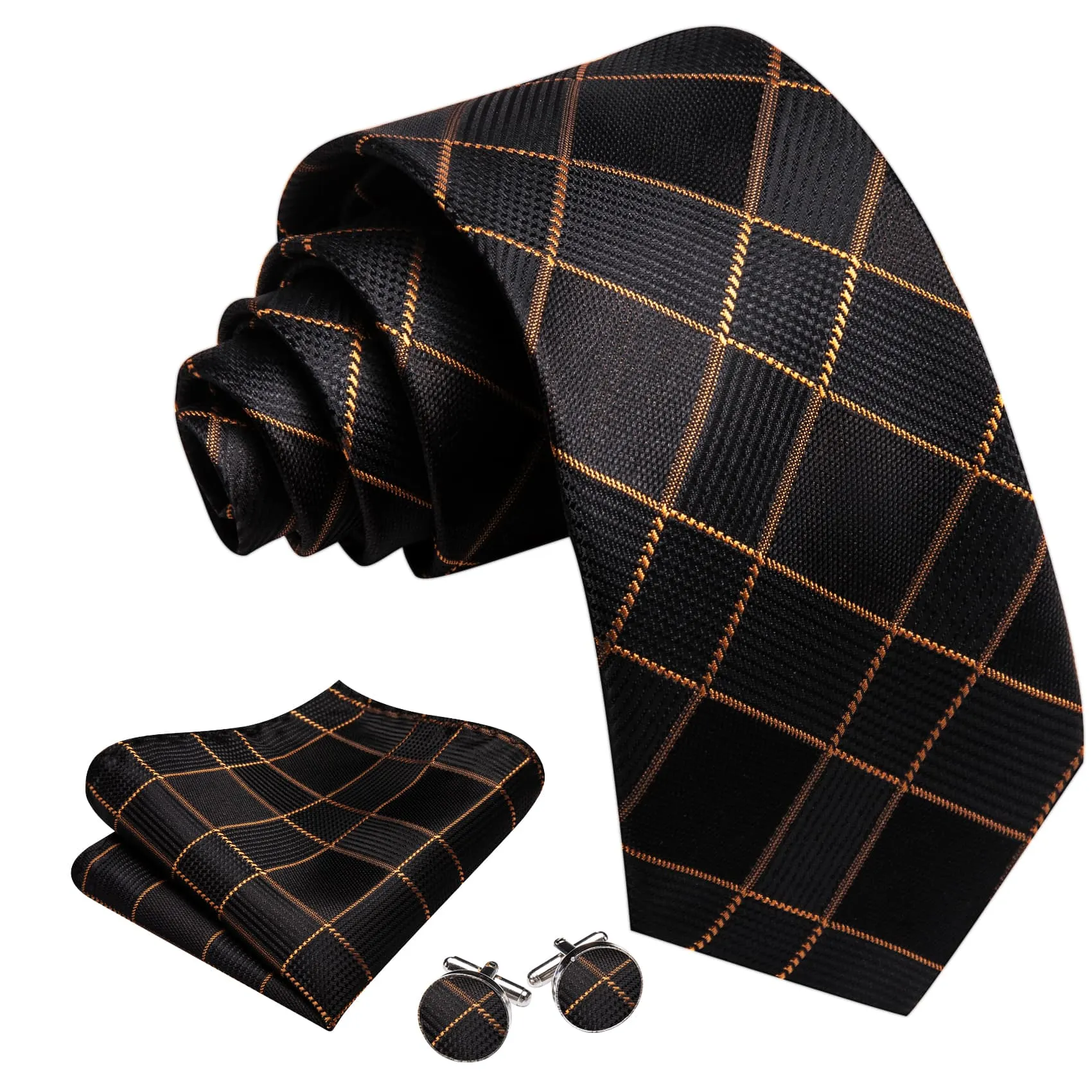 Ties2you Silk Tie Pecan Brown Plaid Men's Tie Handkerchief Cufflinks Set sold by Ties2You product image thumbnail 2