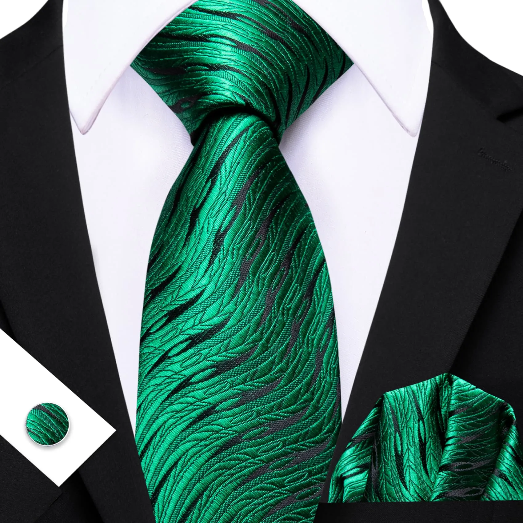 Ties2you Silk Tie Forest Green Novelty Irregular Waves Men's Tie Set Fashion sold by Ties2You product image thumbnail 3