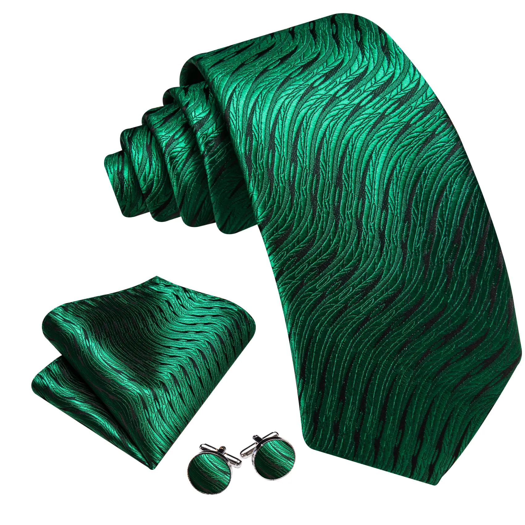 Ties2you Silk Tie Forest Green Novelty Irregular Waves Men's Tie Set Fashion sold by Ties2You product image thumbnail 2