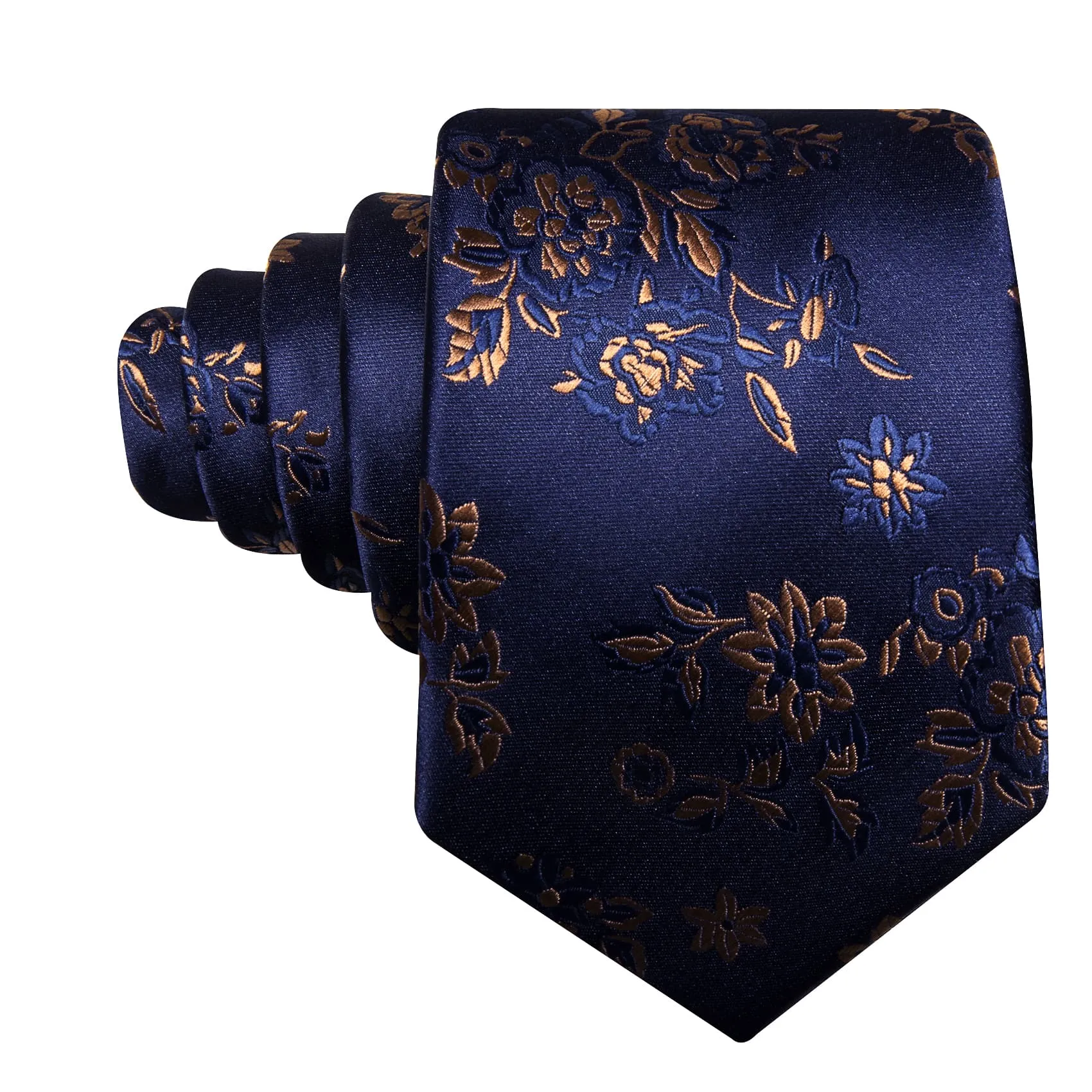 Ties2you Silk Tie Navy Blue Brown Floral Men's Tie Handkerchief Cufflinks Set Fashion sold by Ties 2 You product image thumbnail 4