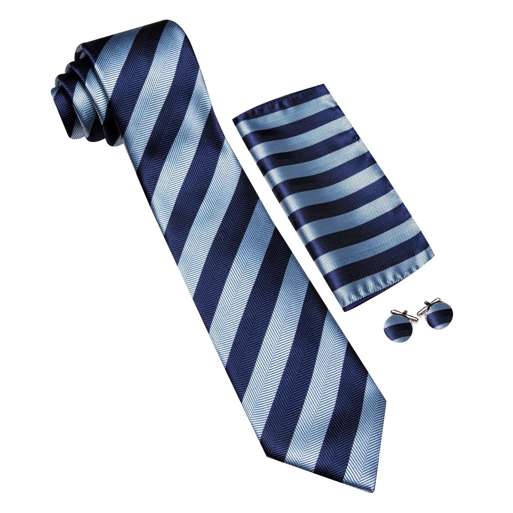 Ties2you Silk Tie Navy and Sky Blue Striped Men's Tie Pocket Square Cufflinks Set for Business sold by Ties2You product image thumbnail 4