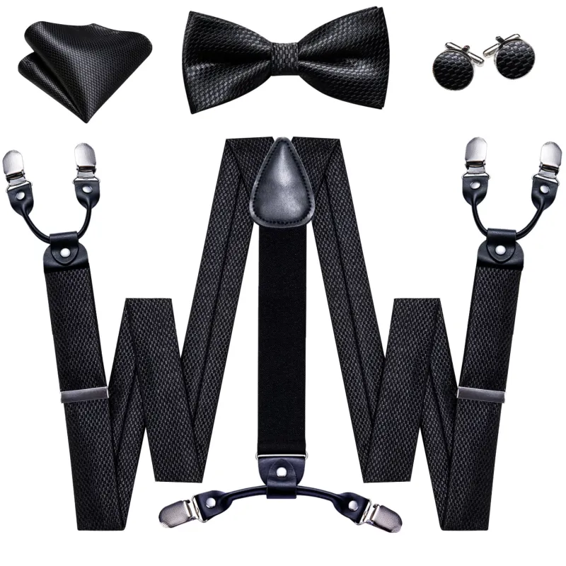 Ties2you Suspenders for Men Classic Black Geometric Y Back Brace Clip-on Suspender Bow Tie Set sold by Ties2You