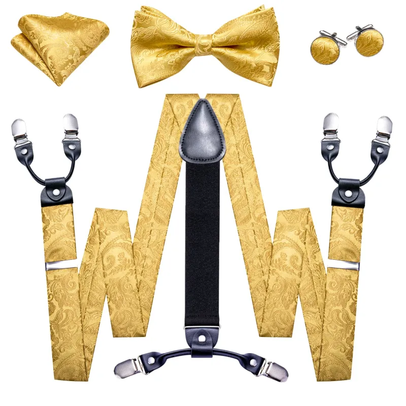 Ties2you Suspenders for Men Yellow Floral Y Back Brace Clip-on Suspender Bow Tie Set made by Ties2You